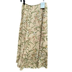VTG 90s Saks Fifth Avenue Womens A Line Skirt Beige  Midi Silk Petites 6P New